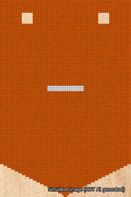 A simulated image of the stitched needlepoint design: Banner 18m Pointed Dash White on Orange. Not A.I. generated.