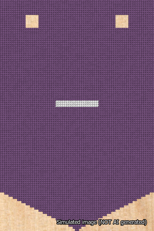 A simulated image of the stitched needlepoint design: Banner 18m Pointed Dash White on Purple. Not A.I. generated.