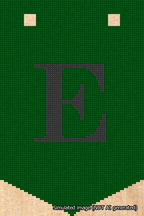 A simulated image of the stitched needlepoint design: Banner 18m Pointed E Black on Green. Not A.I. generated.