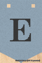 A simulated image of the stitched needlepoint design: Banner 18m Pointed E Black on Light Blue. Not A.I. generated.