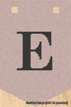 A simulated image of the stitched needlepoint design: Banner 18m Pointed E Black on Pink. Not A.I. generated.