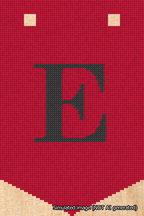 A simulated image of the stitched needlepoint design: Banner 18m Pointed E Black on Red. Not A.I. generated.