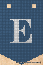 A simulated image of the stitched needlepoint design: Banner 18m Pointed E White on Blue. Not A.I. generated.