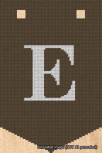 A simulated image of the stitched needlepoint design: Banner 18m Pointed E White on Brown. Not A.I. generated.