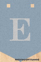 A simulated image of the stitched needlepoint design: Banner 18m Pointed E White on Light Blue. Not A.I. generated.