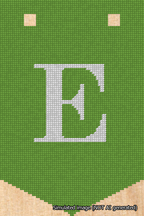 A simulated image of the stitched needlepoint design: Banner 18m Pointed E White on Light Green. Not A.I. generated.