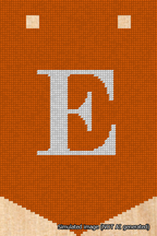 A simulated image of the stitched needlepoint design: Banner 18m Pointed E White on Orange. Not A.I. generated.