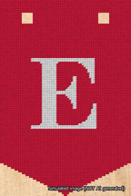 A simulated image of the stitched needlepoint design: Banner 18m Pointed E White on Red. Not A.I. generated.