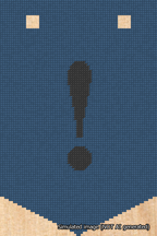 A simulated image of the stitched needlepoint design: Banner 18m Pointed Exclamation Black on Blue. Not A.I. generated.