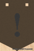 A simulated image of the stitched needlepoint design: Banner 18m Pointed Exclamation Black on Brown. Not A.I. generated.