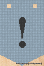 A simulated image of the stitched needlepoint design: Banner 18m Pointed Exclamation Black on Light Blue. Not A.I. generated.