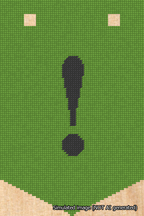 A simulated image of the stitched needlepoint design: Banner 18m Pointed Exclamation Black on Light Green. Not A.I. generated.