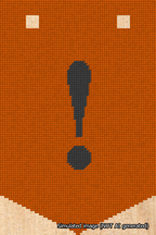 A simulated image of the stitched needlepoint design: Banner 18m Pointed Exclamation Black on Orange. Not A.I. generated.