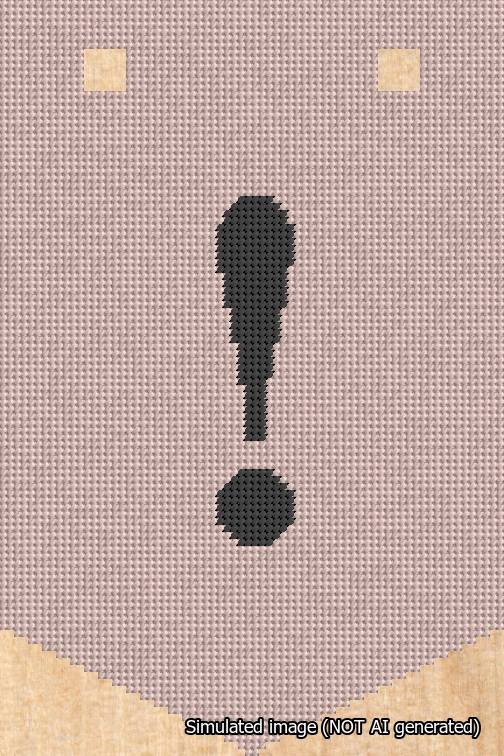 A simulated image of the stitched needlepoint design: Banner 18m Pointed Exclamation Black on Pink. Not A.I. generated.
