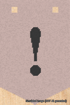 A simulated image of the stitched needlepoint design: Banner 18m Pointed Exclamation Black on Pink. Not A.I. generated.