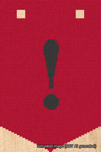 A simulated image of the stitched needlepoint design: Banner 18m Pointed Exclamation Black on Red. Not A.I. generated.
