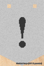 A simulated image of the stitched needlepoint design: Banner 18m Pointed Exclamation Black on White. Not A.I. generated.