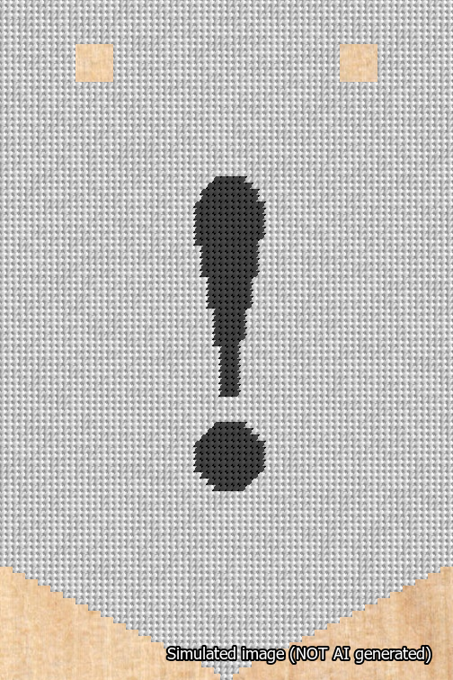 A simulated image of the stitched needlepoint design: Banner 18m Pointed Exclamation Black on White. Not A.I. generated.