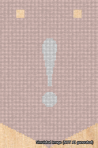 A simulated image of the stitched needlepoint design: Banner 18m Pointed Exclamation White on Pink. Not A.I. generated.