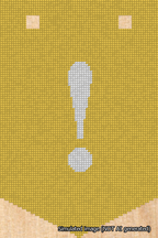 A simulated image of the stitched needlepoint design: Banner 18m Pointed Exclamation White on Yellow. Not A.I. generated.