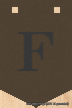 A simulated image of the stitched needlepoint design: Banner 18m Pointed F Black on Brown. Not A.I. generated.