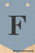 A simulated image of the stitched needlepoint design: Banner 18m Pointed F Black on Light Blue. Not A.I. generated.