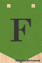 A simulated image of the stitched needlepoint design: Banner 18m Pointed F Black on Light Green. Not A.I. generated.