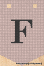 A simulated image of the stitched needlepoint design: Banner 18m Pointed F Black on Pink. Not A.I. generated.