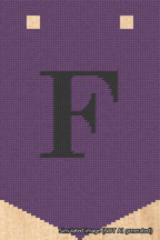 A simulated image of the stitched needlepoint design: Banner 18m Pointed F Black on Purple. Not A.I. generated.