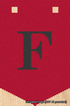 A simulated image of the stitched needlepoint design: Banner 18m Pointed F Black on Red. Not A.I. generated.