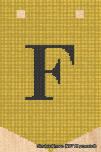 A simulated image of the stitched needlepoint design: Banner 18m Pointed F Black on Yellow. Not A.I. generated.