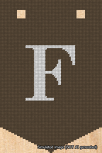 A simulated image of the stitched needlepoint design: Banner 18m Pointed F White on Brown. Not A.I. generated.