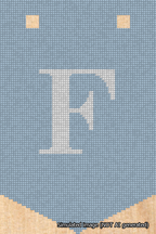 A simulated image of the stitched needlepoint design: Banner 18m Pointed F White on Light Blue. Not A.I. generated.