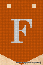 A simulated image of the stitched needlepoint design: Banner 18m Pointed F White on Orange. Not A.I. generated.