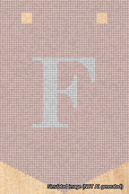 A simulated image of the stitched needlepoint design: Banner 18m Pointed F White on Pink. Not A.I. generated.