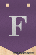 A simulated image of the stitched needlepoint design: Banner 18m Pointed F White on Purple. Not A.I. generated.