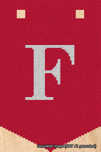 A simulated image of the stitched needlepoint design: Banner 18m Pointed F White on Red. Not A.I. generated.
