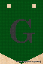 A simulated image of the stitched needlepoint design: Banner 18m Pointed G Black on Green. Not A.I. generated.