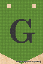 A simulated image of the stitched needlepoint design: Banner 18m Pointed G Black on Light Green. Not A.I. generated.