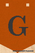 A simulated image of the stitched needlepoint design: Banner 18m Pointed G Black on Orange. Not A.I. generated.