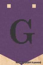 A simulated image of the stitched needlepoint design: Banner 18m Pointed G Black on Purple. Not A.I. generated.