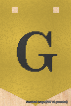 A simulated image of the stitched needlepoint design: Banner 18m Pointed G Black on Yellow. Not A.I. generated.