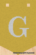 A simulated image of the stitched needlepoint design: Banner 18m Pointed G White on Yellow. Not A.I. generated.