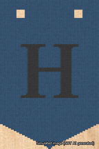 A simulated image of the stitched needlepoint design: Banner 18m Pointed H Black on Blue. Not A.I. generated.