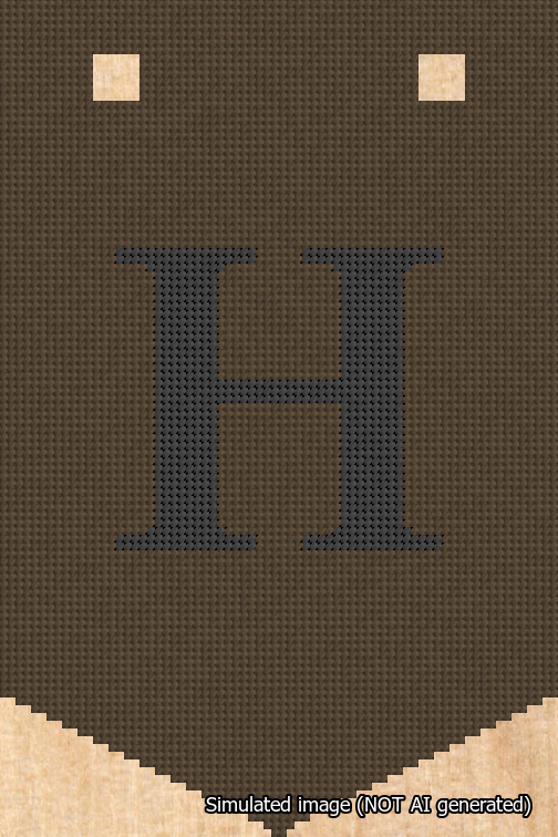 A simulated image of the stitched needlepoint design: Banner 18m Pointed H Black on Brown. Not A.I. generated.
