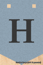 A simulated image of the stitched needlepoint design: Banner 18m Pointed H Black on Light Blue. Not A.I. generated.