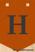 A simulated image of the stitched needlepoint design: Banner 18m Pointed H Black on Orange. Not A.I. generated.