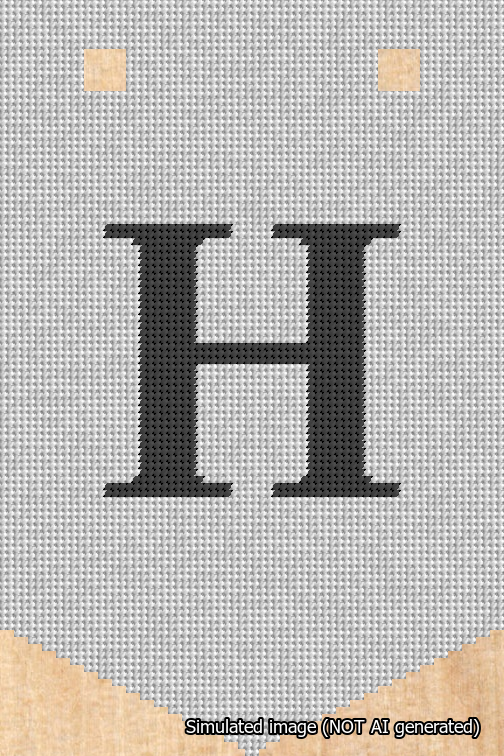 A simulated image of the stitched needlepoint design: Banner 18m Pointed H Black on White. Not A.I. generated.