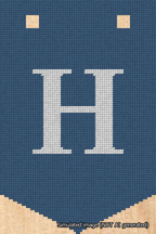 A simulated image of the stitched needlepoint design: Banner 18m Pointed H White on Blue. Not A.I. generated.