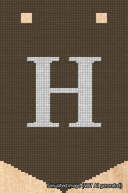 A simulated image of the stitched needlepoint design: Banner 18m Pointed H White on Brown. Not A.I. generated.
